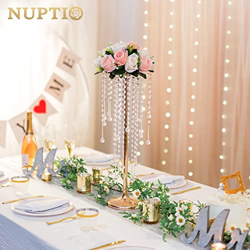 NUPTIO Wedding Centerpieces Gold Vases: 2 Pcs 21.7in Tall Crystal Flower Vase Metal Flowers Stand for Party Tables Decorat...