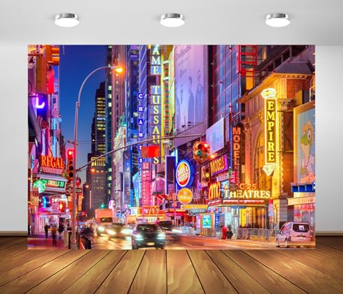 Loccor 8x6ft Fabric New York City Backdrop Manhattan 42nd Street Night Theaters Stores Photography Background Time Square ...
