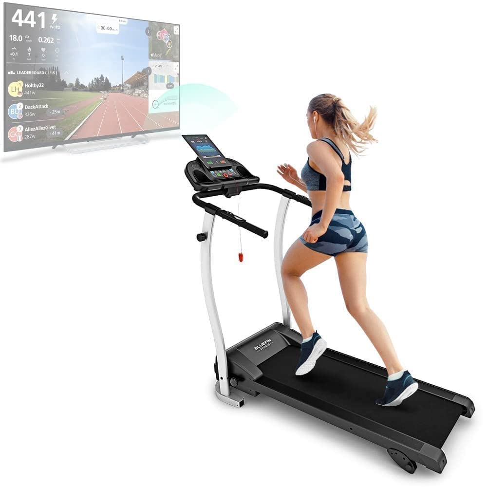 Bluefin Fitness Kick 2.0 Innovative High-Speed Folding Treadmill | Kinomap | Live Video Streaming | Video Coaching & Training | Quiet | 12 Km/h + 18% Incline | Joint Protection Tech | HRC Sensors