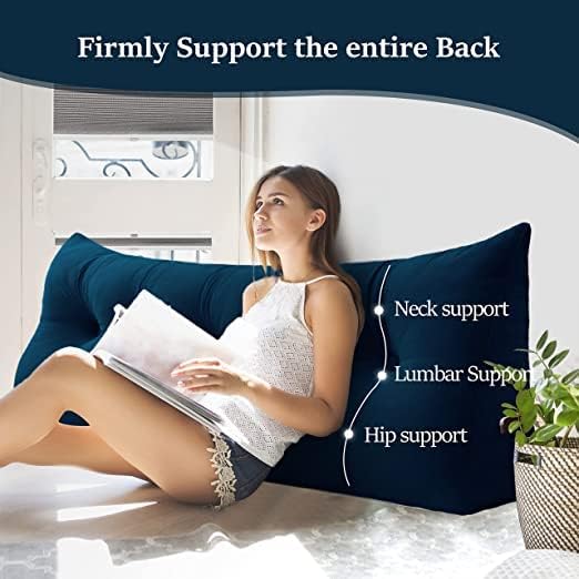 Wedge Headboard Pillow Dorm Room Reading Pillow Back Support for Sitting Up in Bed Bolster Lumbar Cushion Body Positioning Bedrest Velvet 54in Navy Blue Full