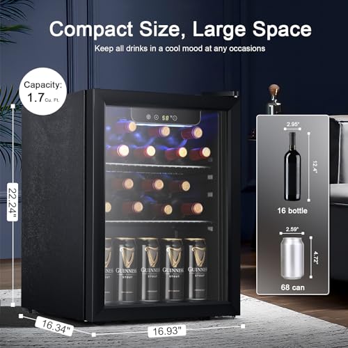 Antarctic Star Beverage Refrigerator Cooler 68 Can, Mini Fridge with Glass Door for Beer Drinks Wine,Freestanding Small Fr...