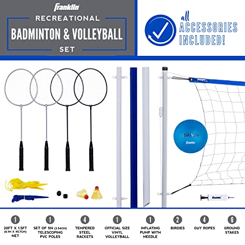 Franklin Sports Volleyball + Badminton Sets - Beach + Backyard Game Set - Volleyball, Pump, Badminton Rackets, Birdies, Ne...