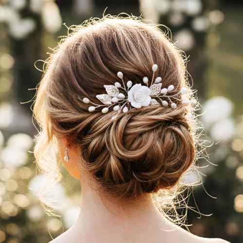 Gorais Flower Bride Wedding Hair Comb Pearl Bridal Hair Pieces Leaf Hair Accessories for Women and Girls (a-silver)