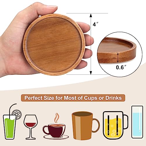 6 Pcs Best Wooden Coasters with Holder Coffee Table Decor Acacia Wood Coaster Set Modern Cup Coaster for Drink Home Dining...