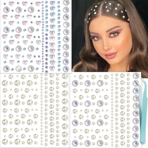 NOOEPC Face Gems Rhinestones Pearl Stickers, Self Adhesive Hair Gems Rave Accessories, Face Glitter For Women, Jewel Stick...