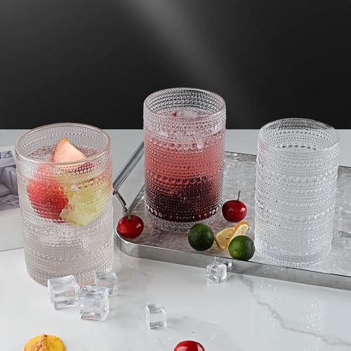 Salpae Hobnail Drinking Glasses Set of 6, 16 Oz Vintage Embossed Glass Cup Kitchen Glassware Water Tumblers for Cocktails,...
