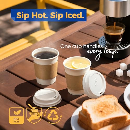 Fit Meal Prep 100 Pack 8 oz Disposable Coffee Cups with Lids, Sleeves, Leak-Proof To Go Coffee Cups with Lids, Durable Hot...