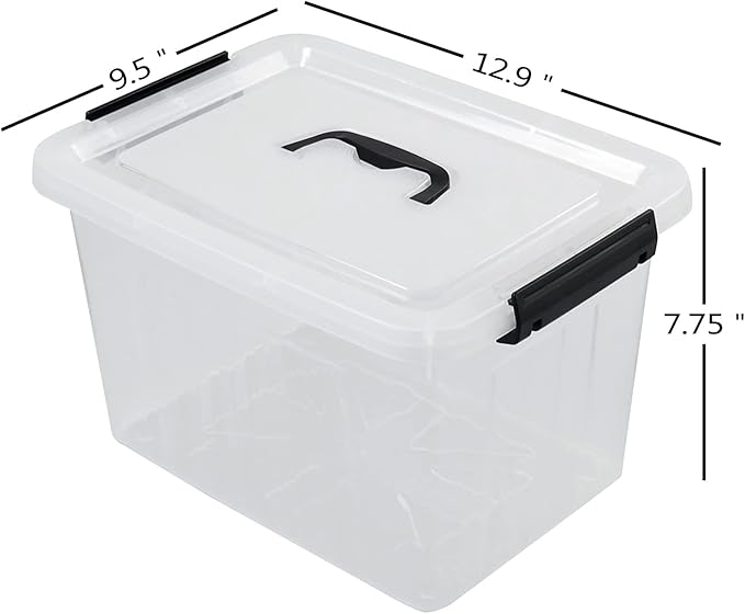 Plastic Storage Bins with Lids, 6 Pack Storage Organizer, 10 L Stackable Storage Bins with Buckle-Up Latches and Handle, Storage Totes for Home Office Pantry Organization, Clear