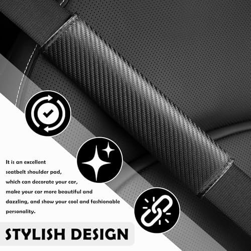 2PCS Carbon Fiber Seat Belt Cover Pad,Leather Seatbelt Covers for Reducing Shoulder & Neck Fatigue,Summer Essential Car Se...