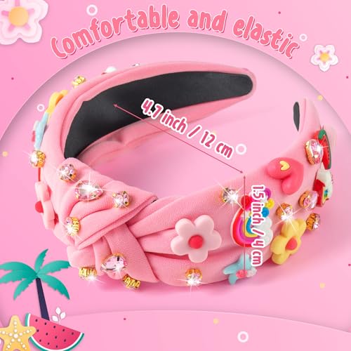 PANTIDE Floral Jeweled Knotted Headband - Rainbow Rhinestone Crystal Embellished Headband Wide Top Knot Fashion Hairband H...