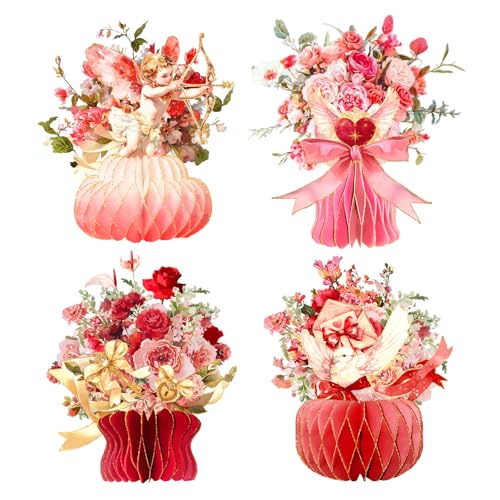Aobkiat Valentines Day Red Party Decorations Centerpieces,Large Vase-Shaped Honeycomb Paper Decoration with Glitter Edge f...