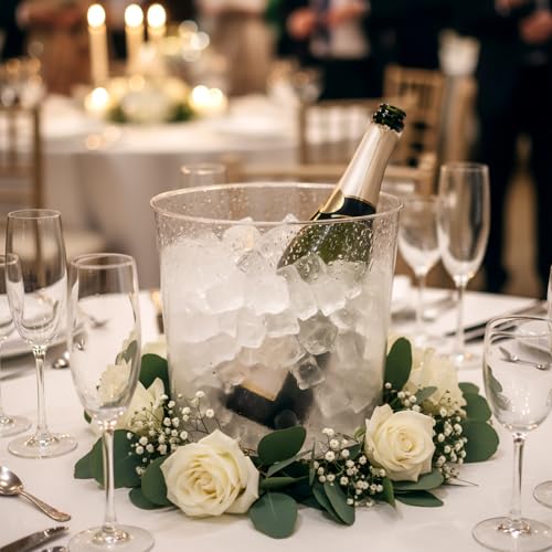 FillTouch 24 Pcs Plastic Ice Bucket 6 Liter Clear Ice Drink Wine Cooler for Wedding Large Champagne Beer Buckets Beverage ...
