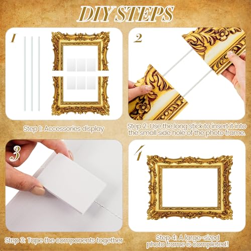WGXX 2 Pcs 32 x 24 Inch Large Photo Booth Props Gold Wedding Selfie Frame Vintage Photo Frame Picture Friends Selfie Props...