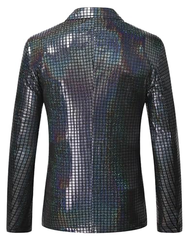 ZEROYAA Men's Metallic Shiny Suits Disco Sequin Blazer and Pants 2 Piece Sets for Party Prom