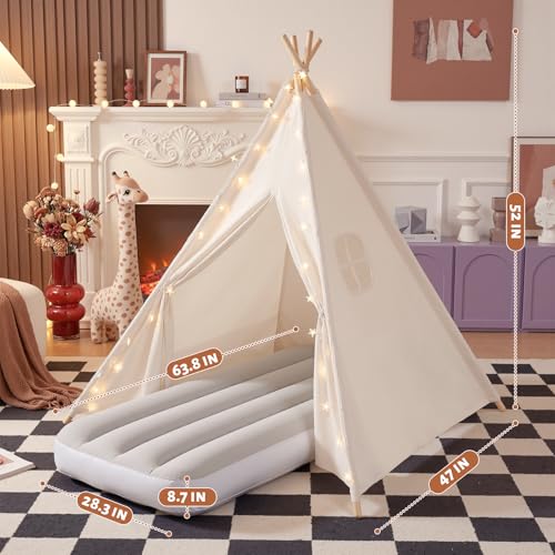 wilwolfer 6 Pack Kids Teepee Tent Bulk with Inflatable Airbed & Light, Natural Toddler Play Tent for Girls Boys Indoor Sle...