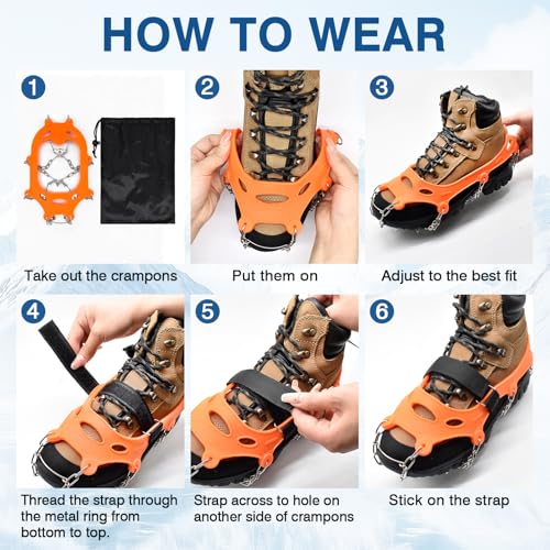 ZeeDix Crampons Ice Cleats for for Shoes & Boots, 19-Spike Stainless Steel Crampon, Anti Slip Traction Grips for Walking H...