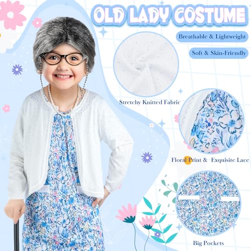 Luucio Old Lady Costume for Kids, 100th Day of School Costume for Girls with Grandma Costume, Kids Old Lady Costume for Kids