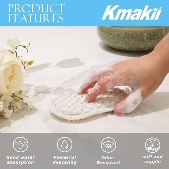 KMAKII Bamboo Fiber Scrub Sponges, Non-Scratch & Durable,6.3 × 3.1 inches, White, 4-Pack
