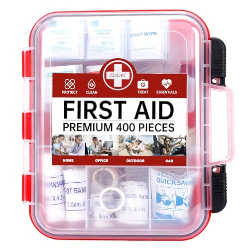 TLIEAO 400 Pieces All-Purpose First Aid Kit - Organized Dual-Layer Wall - Professional Medical Kit for Home, Car, Camping,...