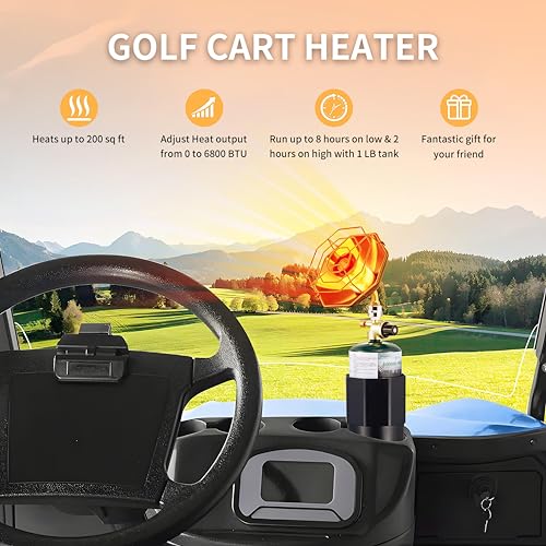 6800BTU Propane Golf Cart Heater, Propane Heater with Igniter, 2 in 1 with Golf Cart Cup Holder&Cylinder Base, for Tent,Fi...