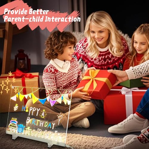 LED Note Board with Colors 12-Color Illuminated Acrylic Drawing Board - Dry-Erase Night Light with Stand for Home/Office/G...