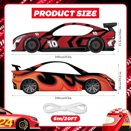 2PCS Race Cars Photo Booth Props Large Fabric Race Car Party Decorations Banner Sign Car Shaped Photo Prop Racing Themed S...