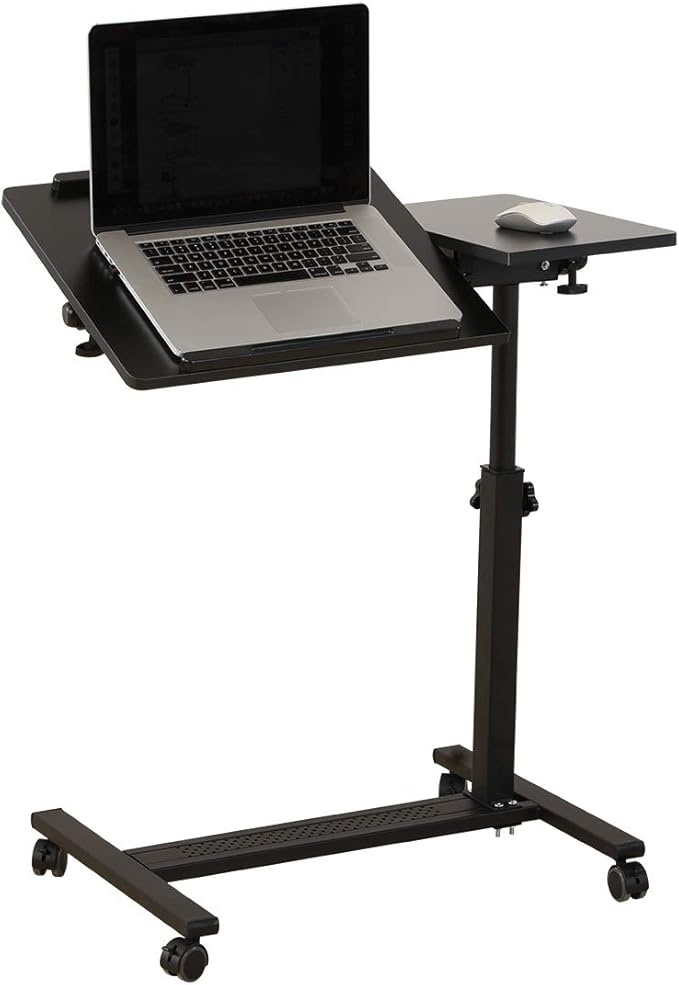 TigerDad Over Bed Table with Wheels Adjustable | Rolling Laptop Table Overbed Desk Hospital Tray Table Sofa Chair Side Table (Black)