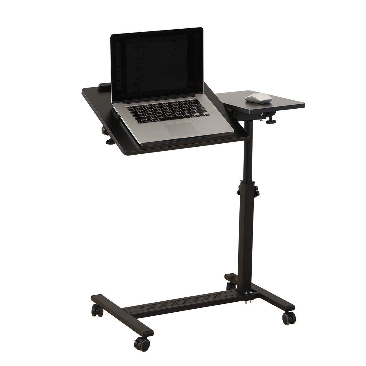 TigerDad Over Bed Table with Wheels Adjustable | Rolling Laptop Table Overbed Desk Hospital Tray Table Sofa Chair Side Table (Black)