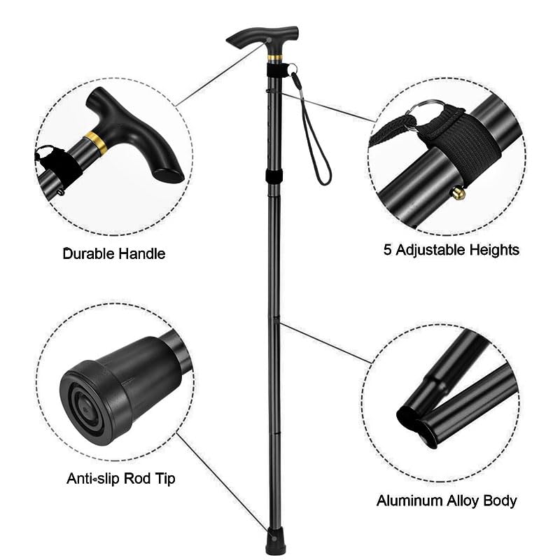 Foldable Hiking Poles, Aluminum Alloy Collapsible Outdoor Walking Sticks, Adjustable Lightweight Trekking Pole for Hiking,...