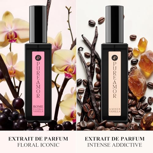 PUREAMOR Pheromones Perfumes for Women, Amber Vanilla Perfume, Long Lasting Eau De Parfum, Premium Sent Blend Cologne for Men & Women, 0.41 fl.oz Travel Size Perfumes Spray