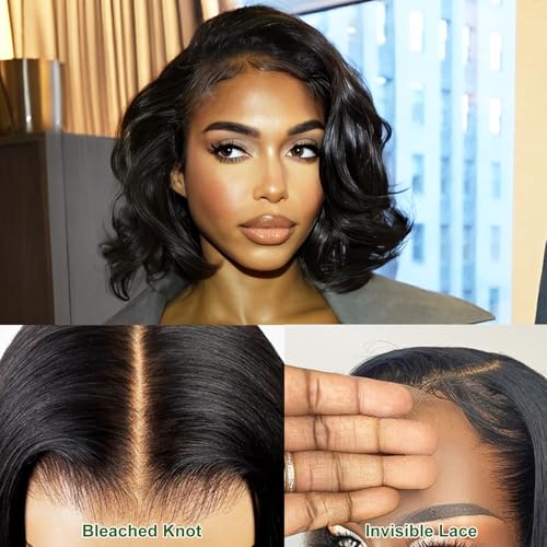 Bob Wig Human Hair 13x6 Body Wave Lace Front Wigs Human Hair 200% Density Wigs for Women (14 Inch)
