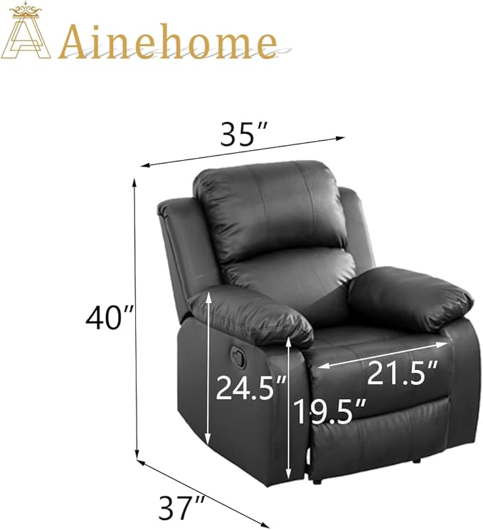 A Ainehome Living Room Furniture Set Leather Recliner Sofa Set Loveseat Chair Furniture Sofa Set for Living Room/Small Space/Rv/House/Office/Theater Seating (A-Black Leather, Chair)