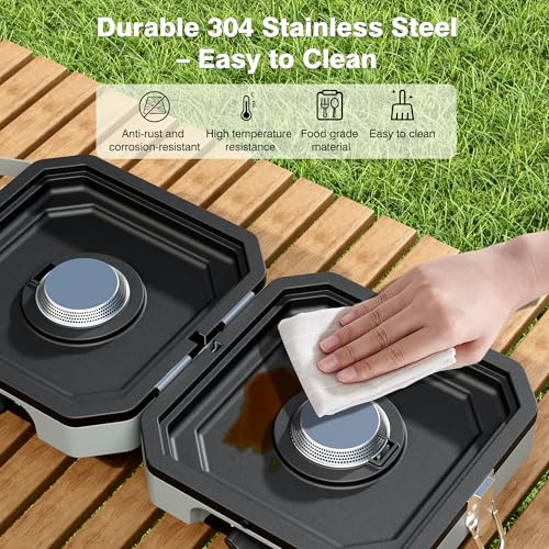 Camping Stove Portable Propane Camp Stove with Independently Adjustable Heat & 2 Burners, Foldable Gas Stove with Carry Ba...