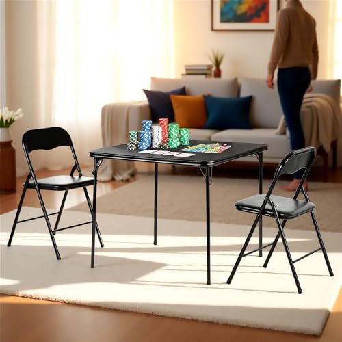 Homy Casa Folding Card Table – 33.9 Inch Square Metal Construction for Indoor & Outdoor Games and Recreation (3-Piece)