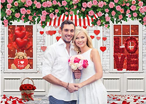 CYLYH 7X5FT Valentine's Day Backdrop Valentine's Day Store Backdrop Pink Rose Flower Brick Wall Background Mother's Day Pa...