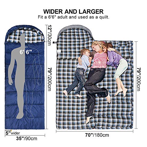 REDCAMP Flannel Sleeping Bag for Adults, Comfortable Cotton Sleeping Bags for Camping with Detachable Hood, Red/Grey/Blue/...