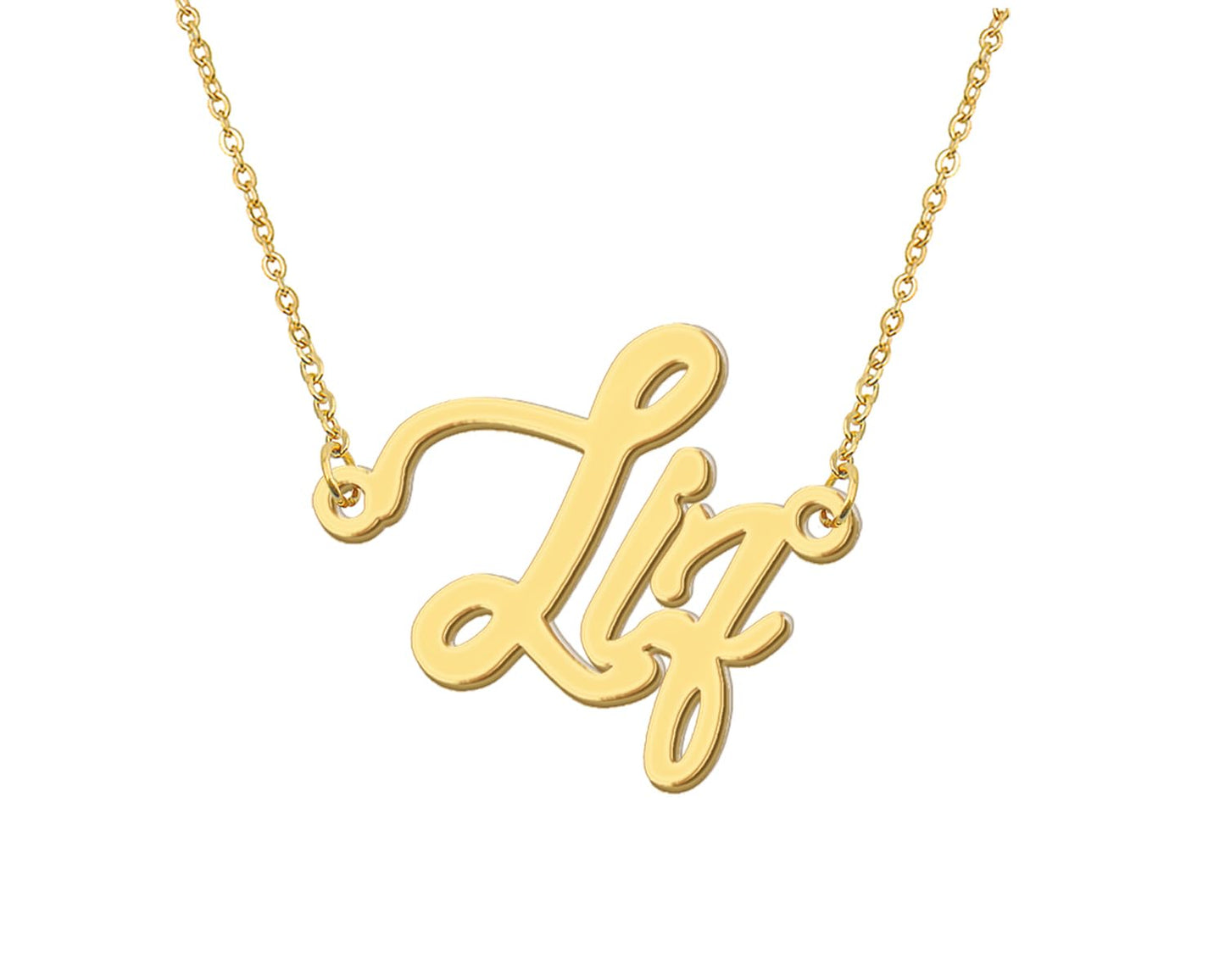 Aoloshow 18k Gold Plated Liz Name Necklace Womens Initial Nameplate Necklaces Stainless Steel Mama Jewelry for Valentine 's Day