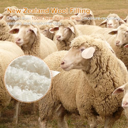 YMLIVE Wool Comforter Duvet Insert for All Season Queen Size, Luxurious Organic Wool Fill Duvet, 100% Noiseless Waffle Cot...