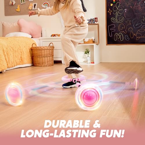 JOYIN Pink Ankle Skip Ball with Flashing Lights, Toy for Kids Indoor & Outdoor, Flashing Swing Ball Foldable Sports Toy, B...