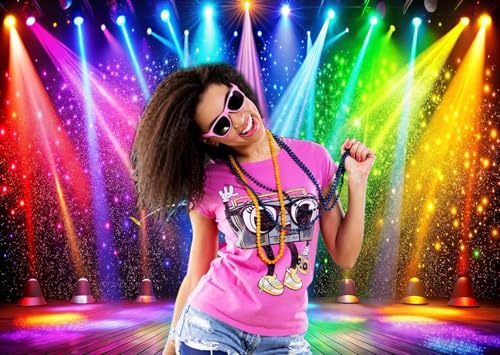 LTLYH 7x5ft Fabric Disco Rainbow Stage 70s 80s 90s Backdrop Vintage Lights Photography Background Rock Music Club Neon Glo...
