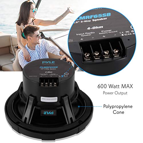 Pyle 6.5 Inch Marine Speakers - Coaxial 2-Way Waterproof Component Speaker Pair | Audio Stereo Sound System with Wireless RF Streaming Support | 6.5" In., 600 Watt - Pyle PLMRF65SB