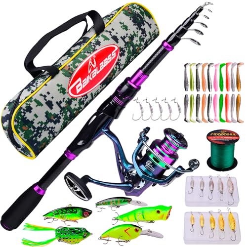 Fishing Rod and Reel Combo - 6.9ft Telescopic Spincast Rod with Left Handed Baitcasting Reel Combos - Sea Saltwater Freshw...