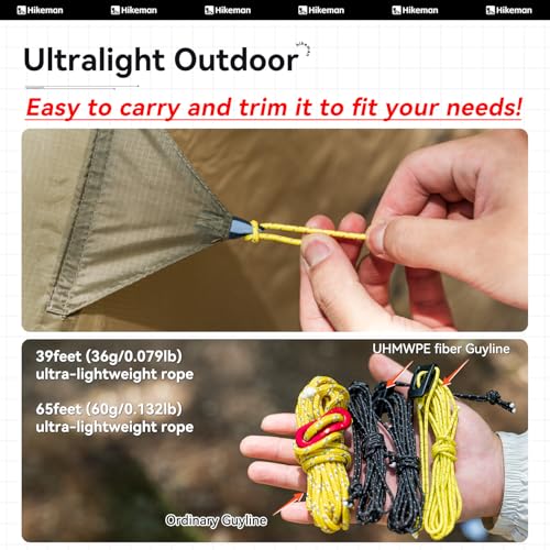 Hikeman Tent Guy Ropes 2mm-Ultralight Strong Guy Lines with Tensioner Reflective UHMWPE Fiber Tent Cord for Camping, Hikin...