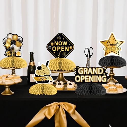 Kreatwow 8Pcs Grand Opening Honeycomb Centerpieces Black Gold Grand Opening Decorations Now Open Decor Congrats New Store ...