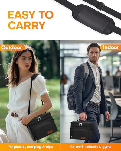 HOTOR Insulated Lunch Box for Men & Women - Leak-Proof Cooler Lunch Bag with 4 Pockets, Adjustable Strap, Ideal for Work, ...