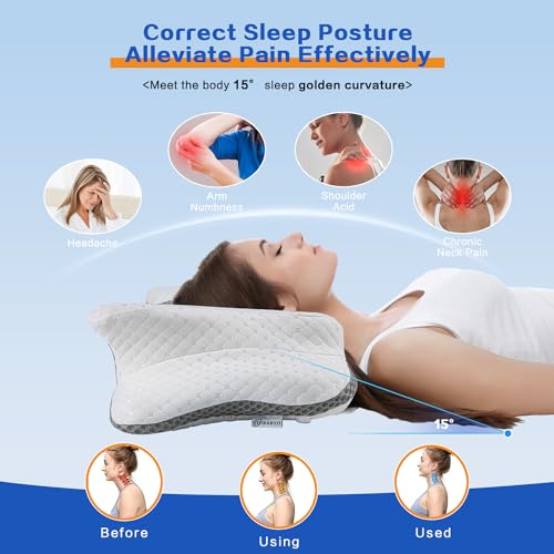 Pain Relief Cervical Pillow for Neck Support,Adjustable Ergonomic Pillow Cozy Sleeping,Odorless Orthopedic Memory Foam Pil...