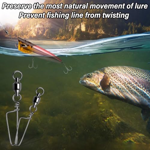 Alwonder Fishing Snap Swivels, High Strength Ball Bearing Swivel with Stainless Steel Coastlock Snap 26-503LB, Black Nicke...