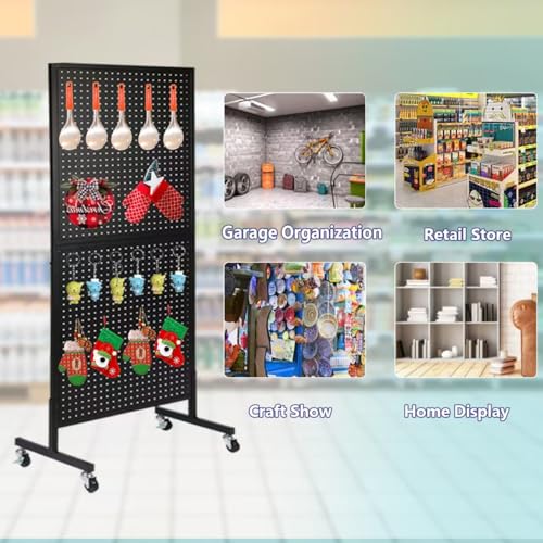 NectaCol 2'x 5' Standing Pegboard Display with T-Base, Pegboard Display Stand with Wheels, Metal Peg Board Display Rack, A...