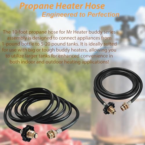 F273704 10FT Propane Adapter Hose for Mr Heater Buddy Series,for Big Buddy/Little Buddy/Portable Buddy Accessories to Prop...