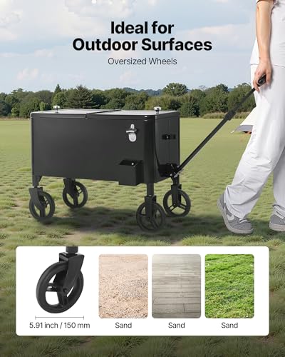 VEVOR 80 Quart Rolling Ice Chest Cart, with 2-Stage Telescopic Pull Handle and 2 Swivel Casters, Portable Table Beach Pati...